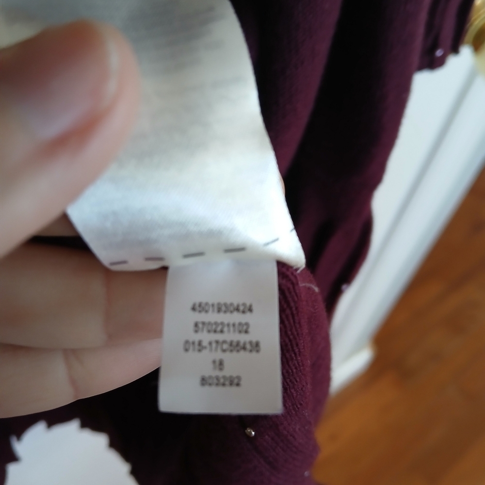 Chicos Eggplant Purple Open Front Pleated Faux Pearl Long Duster Cardigan Casual - Picture 7 of 8